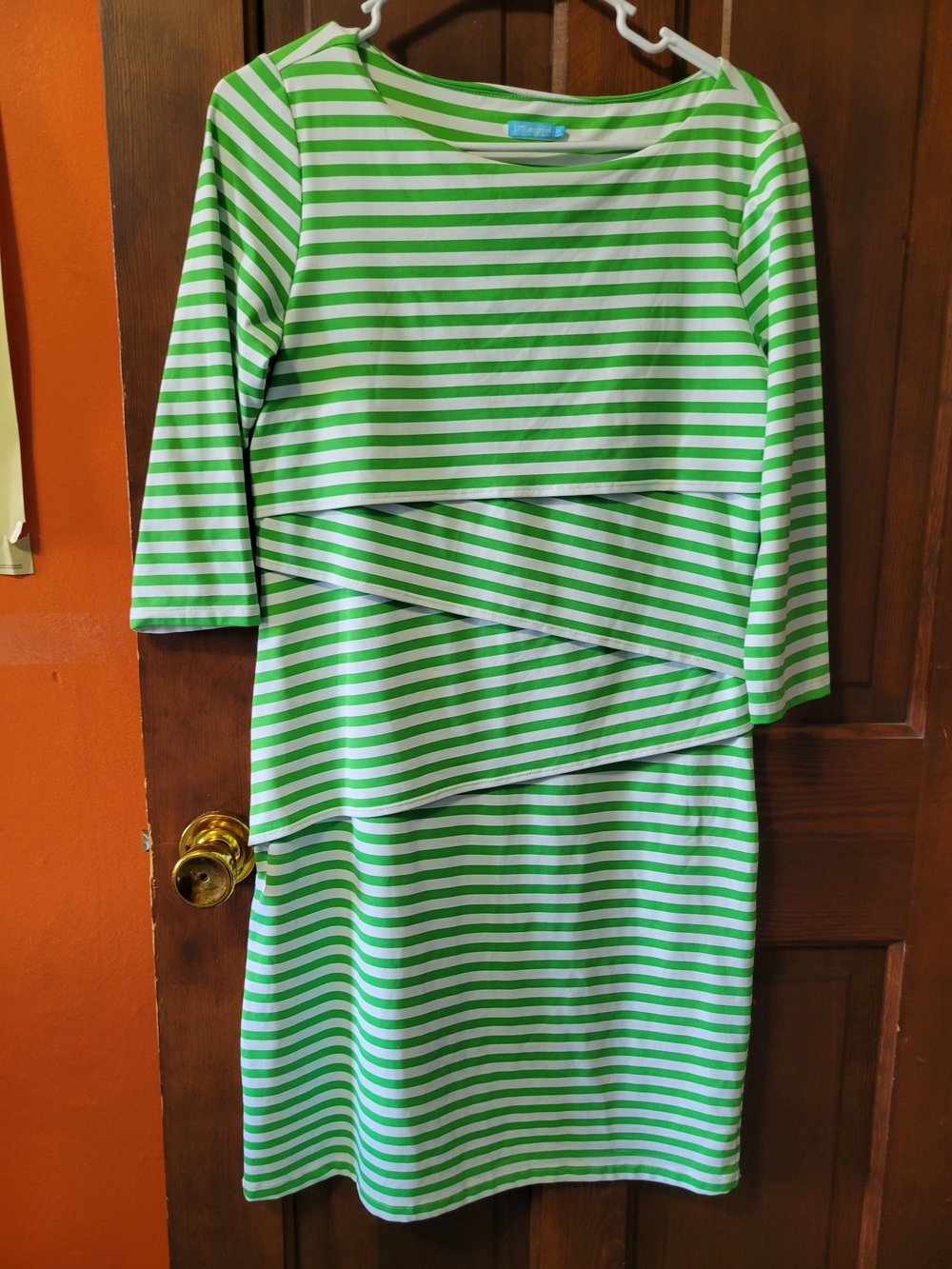 J. McLaughlin Green and White Striped Layered Midi Dress - Picture 4 of 5